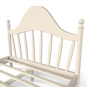 English Elm Full Pine Platform Bed Low Profile Curved Headboard Solid Wood Slatted Frame for Kids Beige W5305S00096