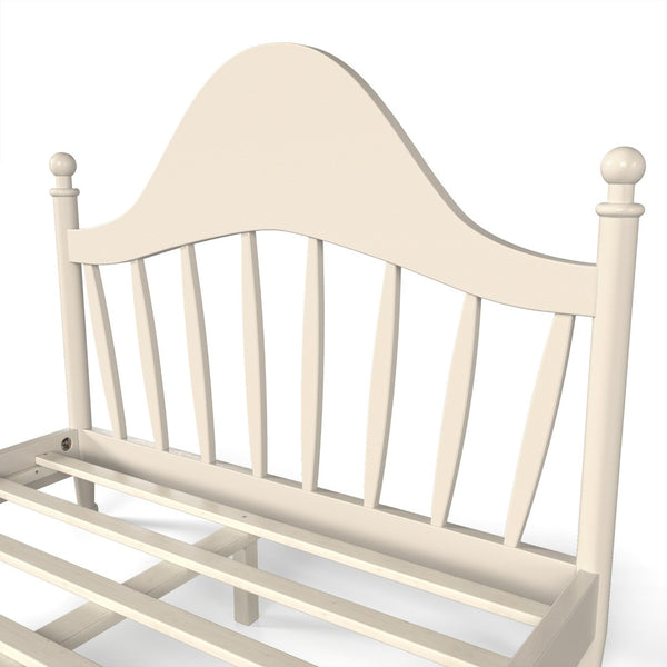 English Elm Full Pine Platform Bed Low Profile Curved Headboard Solid Wood Slatted Frame for Kids Beige W5305S00096