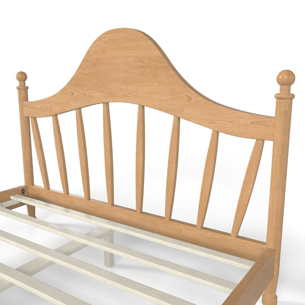 English Elm Queen Platform Bed Solid Pine Curved Headboard Low Profile Frame for Modern Bedroom Natural W5305S00097