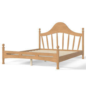 English Elm Queen Platform Bed Solid Pine Curved Headboard Low Profile Frame for Modern Bedroom Natural W5305S00097