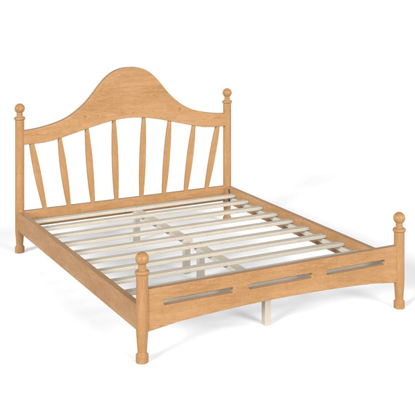 English Elm Queen Platform Bed Solid Pine Curved Headboard Low Profile Frame for Modern Bedroom Natural W5305S00097