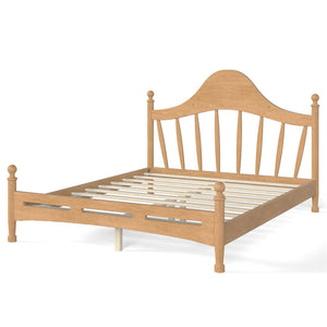 English Elm Queen Platform Bed Solid Pine Curved Headboard Low Profile Frame for Modern Bedroom Natural W5305S00097