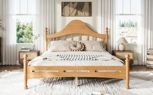 English Elm Queen Platform Bed Solid Pine Curved Headboard Low Profile Frame for Modern Bedroom Natural W5305S00097