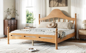 English Elm Queen Platform Bed Solid Pine Curved Headboard Low Profile Frame for Modern Bedroom Natural W5305S00097