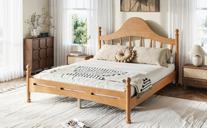 English Elm Queen Platform Bed Solid Pine Curved Headboard Low Profile Frame for Modern Bedroom Natural W5305S00097