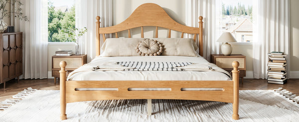 English Elm Queen Platform Bed Solid Pine Curved Headboard Low Profile Frame for Modern Bedroom Natural W5305S00097