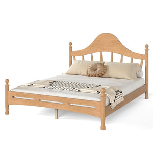 English Elm Queen Platform Bed Solid Pine Curved Headboard Low Profile Frame for Modern Bedroom Natural W5305S00097