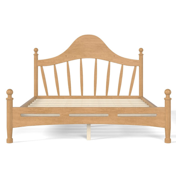 English Elm Queen Platform Bed Solid Pine Curved Headboard Low Profile Frame for Modern Bedroom Natural W5305S00097