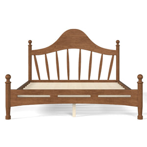English Elm Queen Platform Bed Solid Pine Curved Headboard Low Profile Frame for Modern Bedroom Antique Brown W5305S00098