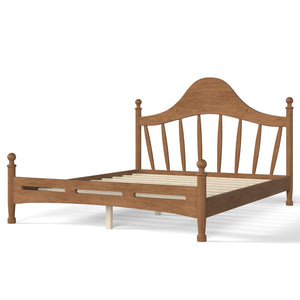 English Elm Queen Platform Bed Solid Pine Curved Headboard Low Profile Frame for Modern Bedroom Antique Brown W5305S00098