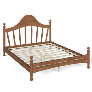 English Elm Queen Platform Bed Solid Pine Curved Headboard Low Profile Frame for Modern Bedroom Antique Brown W5305S00098