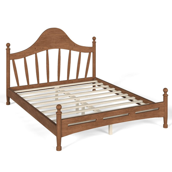 English Elm Queen Platform Bed Solid Pine Curved Headboard Low Profile Frame for Modern Bedroom Antique Brown W5305S00098