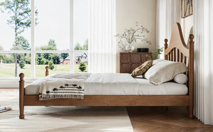 English Elm Queen Platform Bed Solid Pine Curved Headboard Low Profile Frame for Modern Bedroom Antique Brown W5305S00098