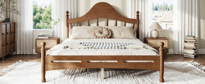 English Elm Queen Platform Bed Solid Pine Curved Headboard Low Profile Frame for Modern Bedroom Antique Brown W5305S00098