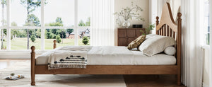 English Elm Queen Platform Bed Solid Pine Curved Headboard Low Profile Frame for Modern Bedroom Antique Brown W5305S00098