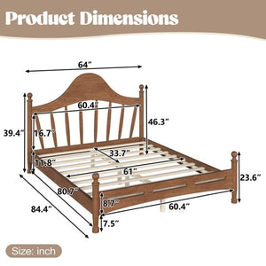 English Elm Queen Platform Bed Solid Pine Curved Headboard Low Profile Frame for Modern Bedroom Antique Brown W5305S00098
