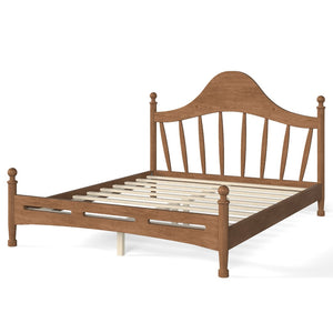 English Elm Queen Platform Bed Solid Pine Curved Headboard Low Profile Frame for Modern Bedroom Antique Brown W5305S00098