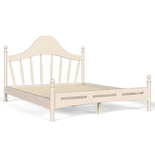 English Elm Queen Platform Bed Solid Pine Curved Headboard Low Profile Frame for Modern Bedroom Beige W5305S00099