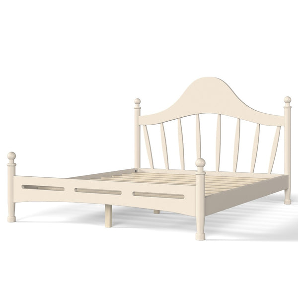 English Elm Queen Platform Bed Solid Pine Curved Headboard Low Profile Frame for Modern Bedroom Beige W5305S00099