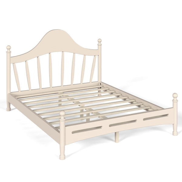 English Elm Queen Platform Bed Solid Pine Curved Headboard Low Profile Frame for Modern Bedroom Beige W5305S00099