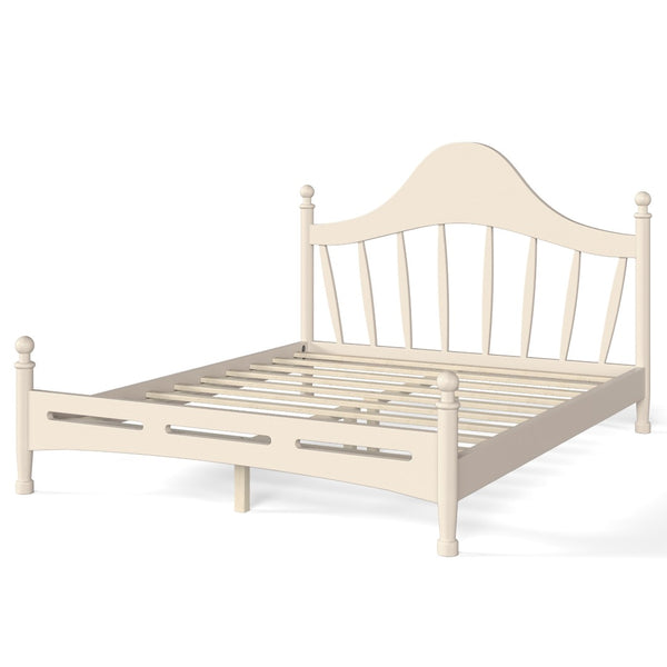 English Elm Queen Platform Bed Solid Pine Curved Headboard Low Profile Frame for Modern Bedroom Beige W5305S00099