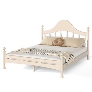 English Elm Queen Platform Bed Solid Pine Curved Headboard Low Profile Frame for Modern Bedroom Beige W5305S00099