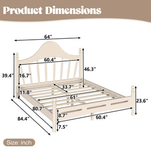 English Elm Queen Platform Bed Solid Pine Curved Headboard Low Profile Frame for Modern Bedroom Beige W5305S00099
