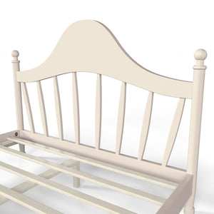English Elm Queen Platform Bed Solid Pine Curved Headboard Low Profile Frame for Modern Bedroom Beige W5305S00099
