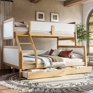 English Elm Twin Xl Over Queen Solid Pine Bunk Bed with Staircase Drawers for Shared Rooms W5305S00105
