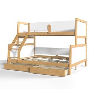 English Elm Twin Xl Over Queen Solid Pine Bunk Bed with Staircase Drawers for Shared Rooms W5305S00105