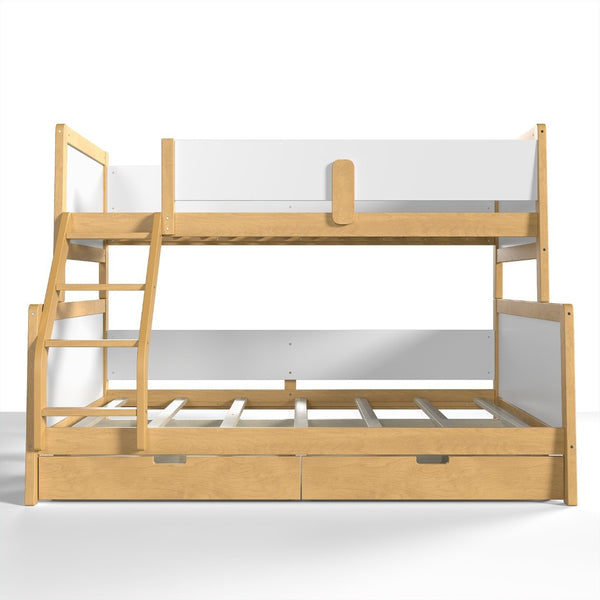 English Elm Twin Xl Over Queen Solid Pine Bunk Bed with Staircase Drawers for Shared Rooms W5305S00105