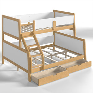 English Elm Twin Xl Over Queen Solid Pine Bunk Bed with Staircase Drawers for Shared Rooms W5305S00105