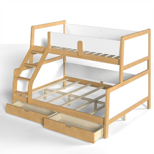 English Elm Twin Xl Over Queen Solid Pine Bunk Bed with Staircase Drawers for Shared Rooms W5305S00105
