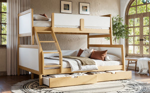 English Elm Twin Xl Over Queen Solid Pine Bunk Bed with Staircase Drawers for Shared Rooms W5305S00105