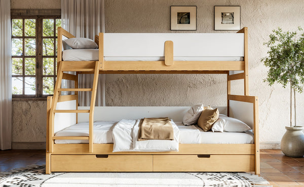 English Elm Twin Xl Over Queen Solid Pine Bunk Bed with Staircase Drawers for Shared Rooms W5305S00105