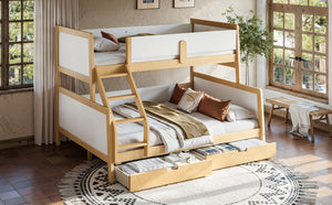 English Elm Twin Xl Over Queen Solid Pine Bunk Bed with Staircase Drawers for Shared Rooms W5305S00105
