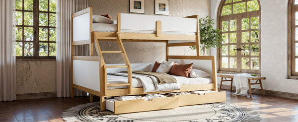 English Elm Twin Xl Over Queen Solid Pine Bunk Bed with Staircase Drawers for Shared Rooms W5305S00105