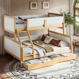 English Elm Twin Xl Over Queen Solid Pine Bunk Bed with Staircase Drawers for Shared Rooms W5305S00105