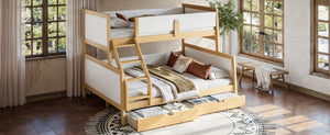English Elm Twin Xl Over Queen Solid Pine Bunk Bed with Staircase Drawers for Shared Rooms W5305S00105