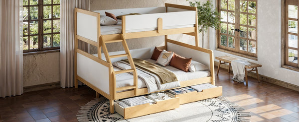 English Elm Twin Xl Over Queen Solid Pine Bunk Bed with Staircase Drawers for Shared Rooms W5305S00105