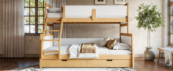 English Elm Twin Xl Over Queen Solid Pine Bunk Bed with Staircase Drawers for Shared Rooms W5305S00105