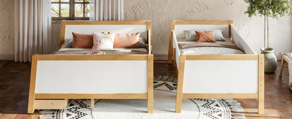 English Elm Twin Xl Over Queen Solid Pine Bunk Bed with Staircase Drawers for Shared Rooms W5305S00105