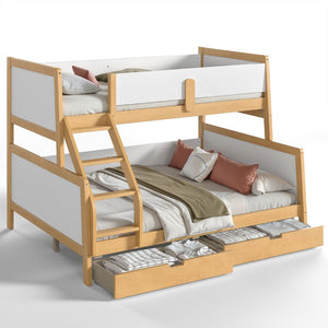 English Elm Twin Xl Over Queen Solid Pine Bunk Bed with Staircase Drawers for Shared Rooms W5305S00105