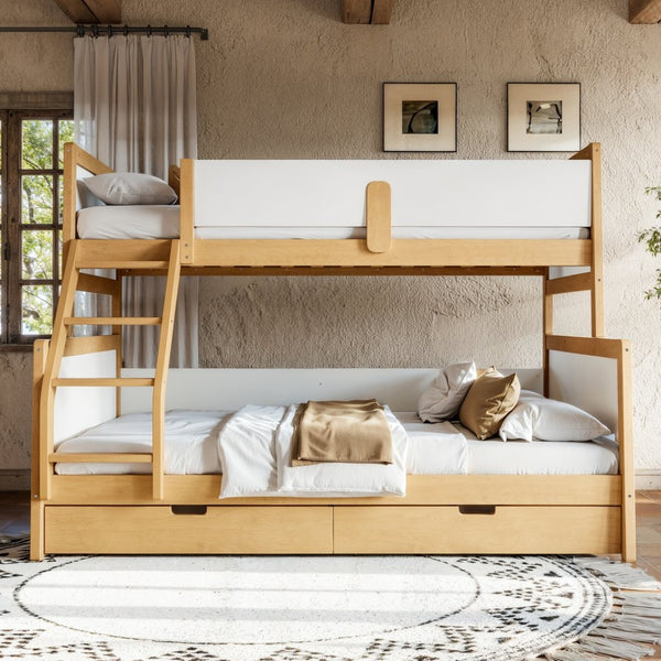 English Elm Twin Xl Over Queen Solid Pine Bunk Bed with Staircase Drawers for Shared Rooms W5305S00105