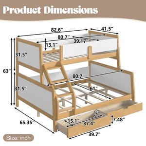 English Elm Twin Xl Over Queen Solid Pine Bunk Bed with Staircase Drawers for Shared Rooms W5305S00105