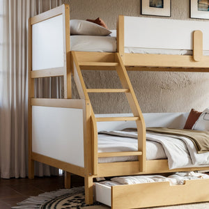 English Elm Twin Xl Over Queen Solid Pine Bunk Bed with Staircase Drawers for Shared Rooms W5305S00105