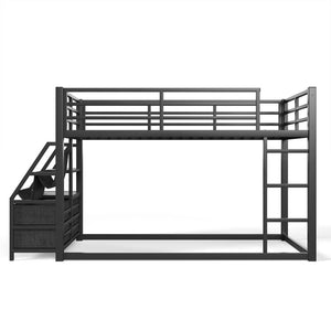 English Elm Twin Over Steel Bunk Bed with Led Lighting Built-in Storage Shelves and Drawers for Teens Black W5305S00106