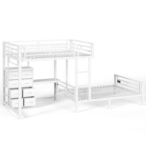 English Elm Full Over Bunk Bed with 8 Drawers Study Desk Shelves and Usb Steel Frame Kids W5305S00108