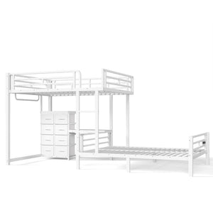 English Elm Full Over Bunk Bed with 8 Drawers Study Desk Shelves and Usb Steel Frame Kids W5305S00108