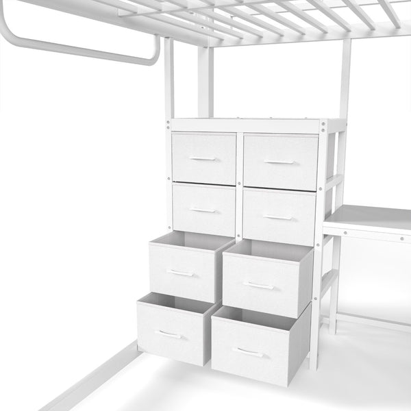 English Elm Full Over Bunk Bed with 8 Drawers Study Desk Shelves and Usb Steel Frame Kids W5305S00108